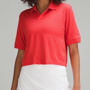 Lululemon Cropped Polo Top – Bright Coral | Size 8